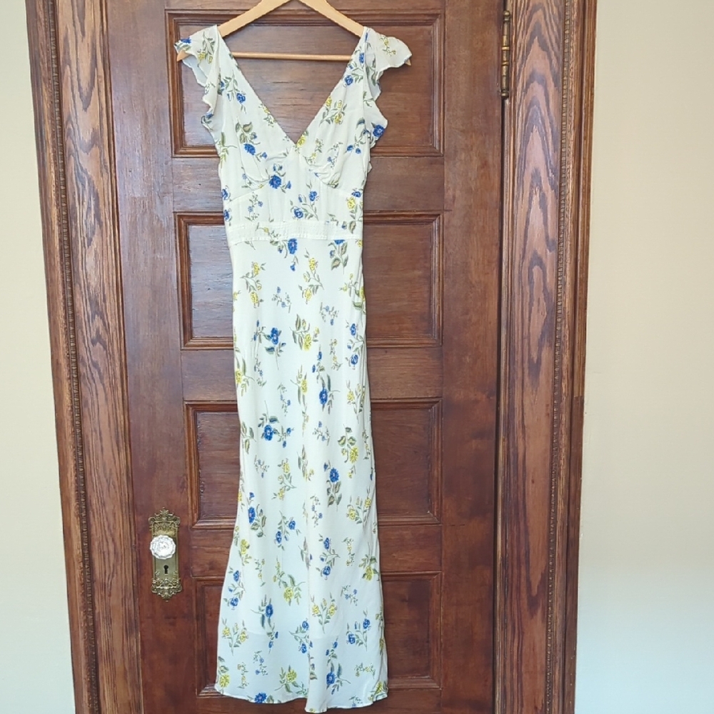 Jason Wu Floral Ruffle Midi Dress | Size 0 | Multicolor V-Neck Romantic